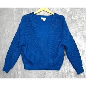 Anthropologie Maeve Sweater Womens Small Blue V Neck Sculptured Pullover NEW